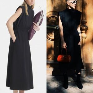 Julia Allert Black Mock Neck Sleeveless Midi Dress XS